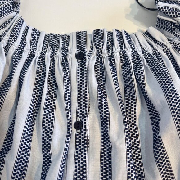 Zara Trafaluc Collection Off Shoulder Blouse Top XS NWT Navy Stripe Textured - Picture 3 of 10